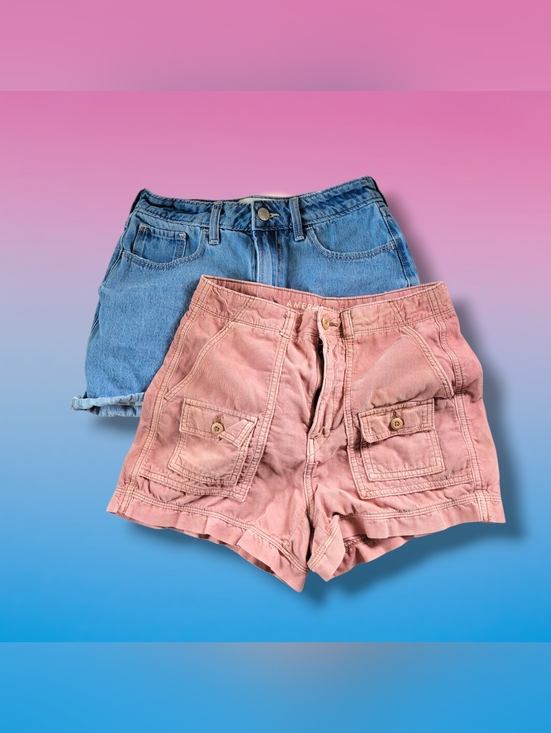American Eagle Outfitters Pants - American Eagle Outfitters High Waist Denim Blue & Pink Cargo Shorts